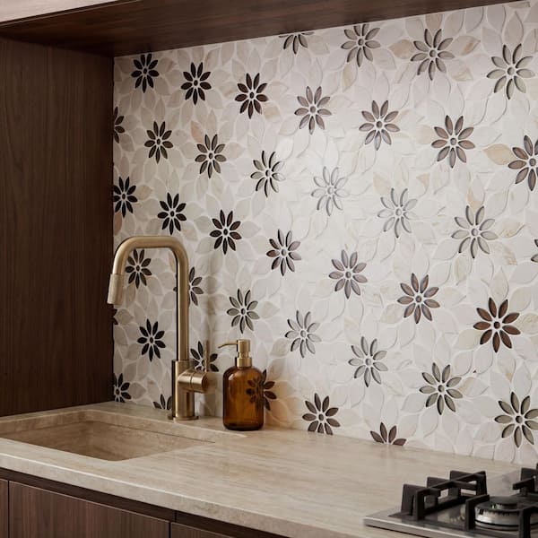 Thistle Ivory 12.4 in. x 14.13 in. Polished Marble Mosaic Tile (1.21 sq. ft./Sheet)
