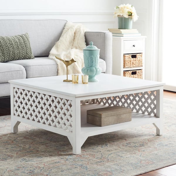 SAFAVIEH Squall 34 in. Whitewash Square Wood Coffee Table