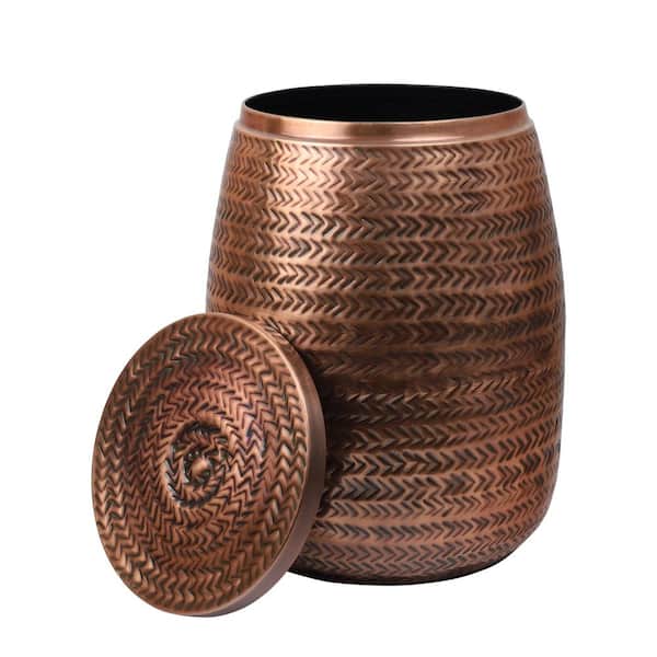 Jasper 15 in. Modern Rustic Arrow-Hammered Metal Drum Storage Side Table with Lid, Antique Copper