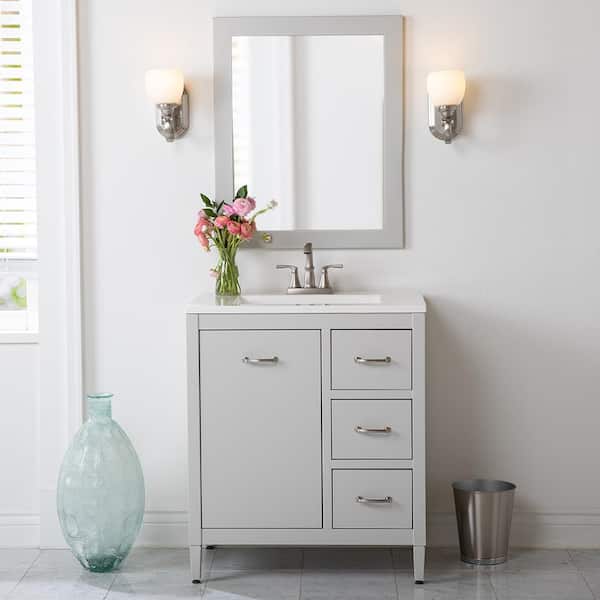Marrett 31 in. Single Sink Light Gray Bath Vanity with White Cultured Marble Top (Assembled)