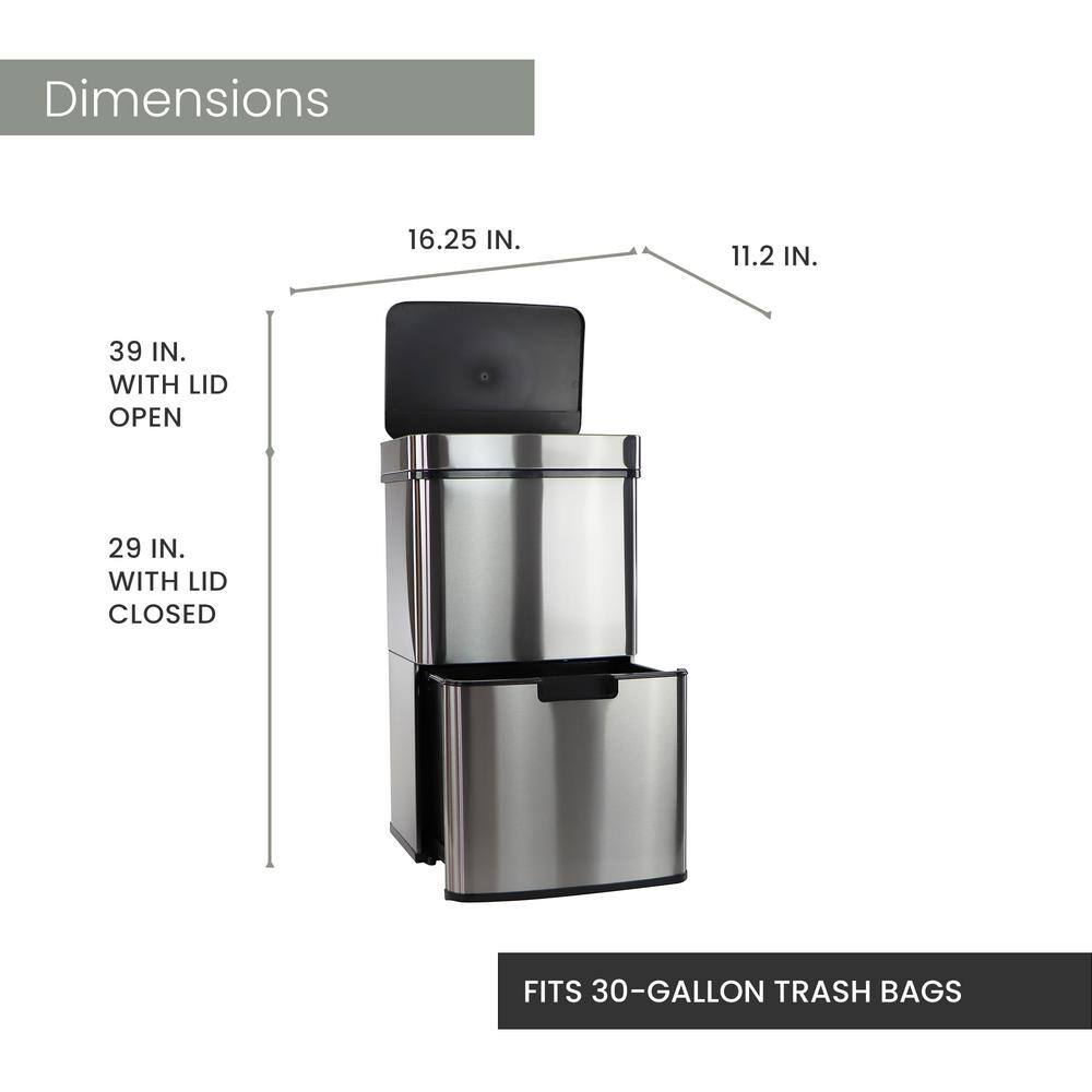 62L Stainless Steel Touchless Dual Bin Kitchen Trash Can