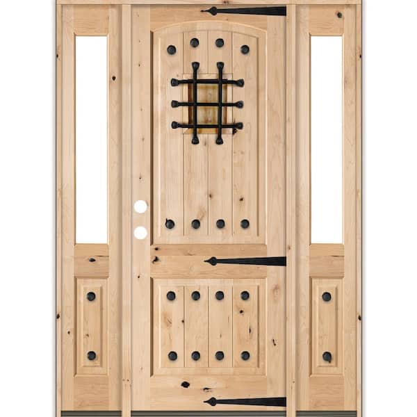 Krosswood Doors 76 in. x 96 in. Mediterranean Knotty Alder Arch Unfinished Right-Hand Inswing Prehung Front Door with Half Sidelites