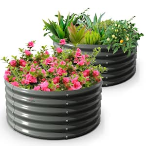 48 in. Outdoor Alloy Steel Quartz Gray Galvanized Raised Garden Bed Round Planter Boxes for Vegetables(2-Pack)