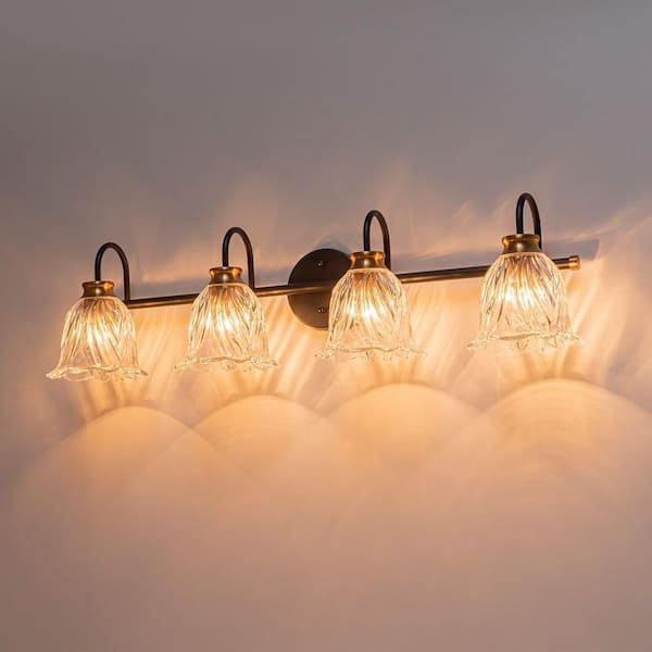 ZYZWMB 31.50 in. 4-Light Vintage Black and Brass Vanity Light with