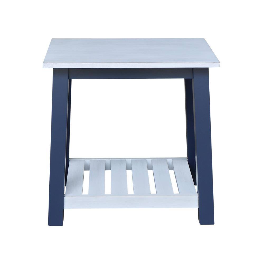 Surrey Solid Wood Rectangular End Table with Shelf - Antiqued Blue