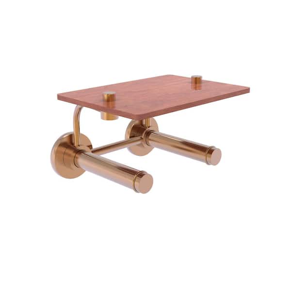 Allied Brass Prestige Skyline Collection Wall Mounted Toilet Paper Holder in Brushed Bronze with Wood Shelf