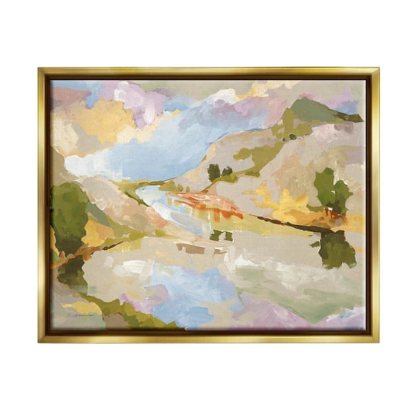 The Stupell Home Decor Collection Abstract Mountain Reflection Painting Design By Trevor Copenhaver Floater Framed Abstract Art Print 31 in. x 25 in.