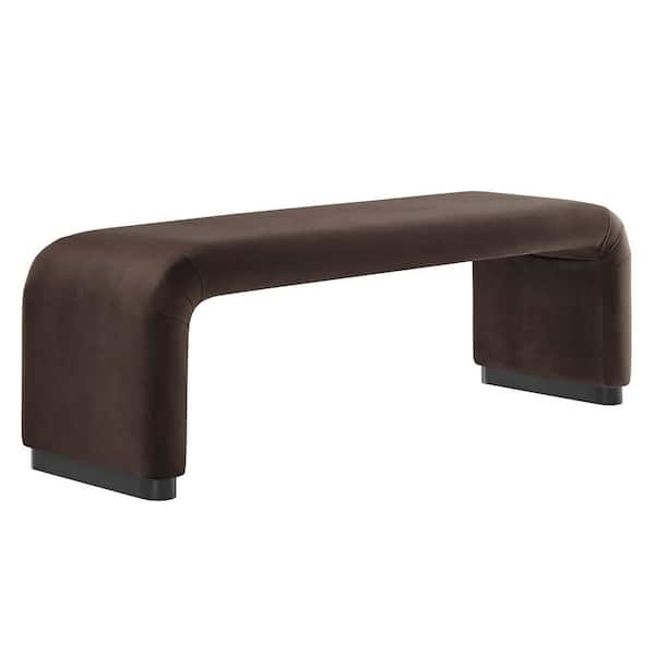 MODWAY Koda in Black Chocolate Brown 59.5 in. Performance Velvet Waterfall Long Bedroom Bench