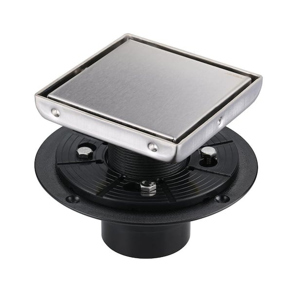 WOWOW Square Shower Drain 6 Inch Brushed Nickel Floor Drain with Tile Insert Grate 304 Stainless Steel with Hair Strainer