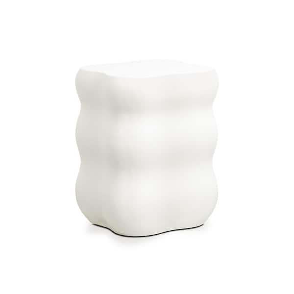 LuxenHome 18.5 in. H White MgO Modern Curves Square Indoor and Outdoor Side Table