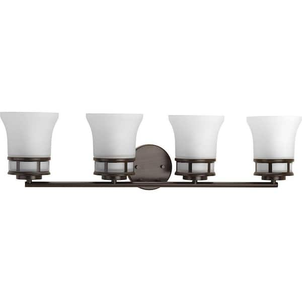 Progress Lighting Cascadia Collection 4-Light Antique Bronze Etched Glass Coastal Bath Vanity Light