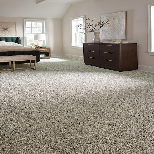 Radiant Retreat II Moonlit Gray 58 oz. Polyester Textured Carpet - Installation Required