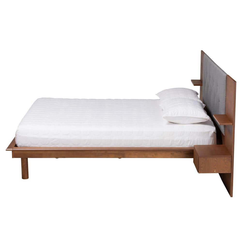 Eliana Gray and Walnut King Upholstered Platform Bed with Storage