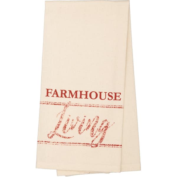 VHC BRANDS Sawyer Mill Red Farmhouse Living Cotton Muslin Unbleached Kitchen Tea Towel