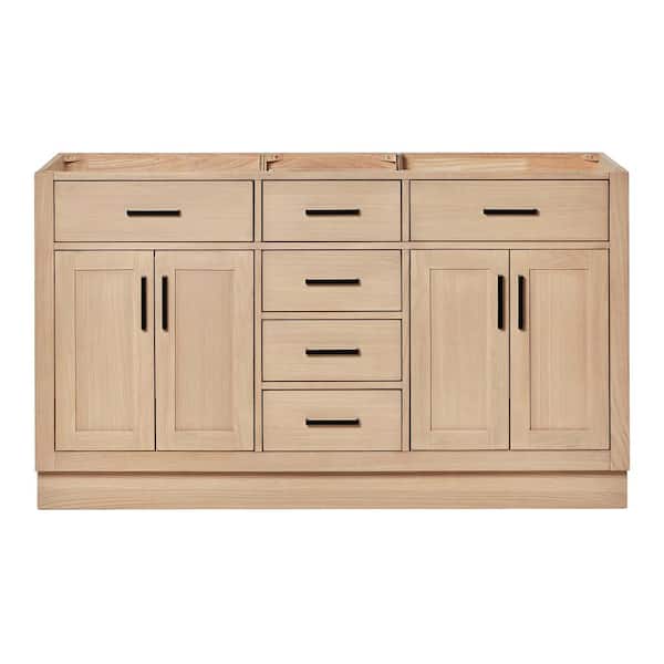 ARIEL Hepburn 60 in. W x 21.5 in. D x 34.5 in. H Double Bath Vanity Cabinet without Top in Oak