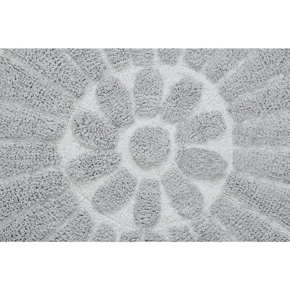 White and Light Gray Cotton Floral Round Bath Rug Set