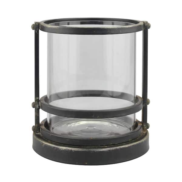 Stonebriar Collection 7 in. Black Metal Trim Hurricane Candle Holder