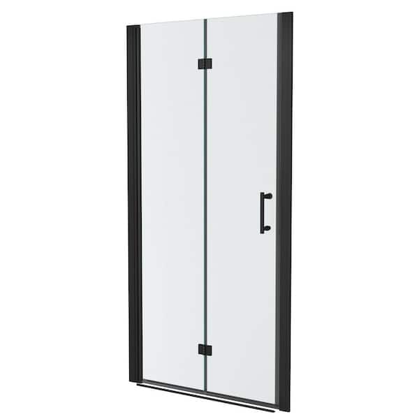 30 in. W x 72 in. H Bifold Semi-Frameless Shower Door in Matte Black Finish with Clear Glass