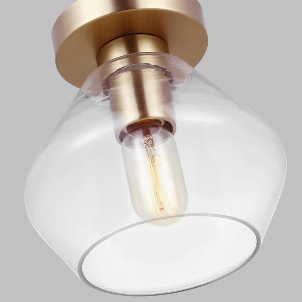 Jett 8'' Satin Brass Semi-Flush Mount with Angular Glass Shade