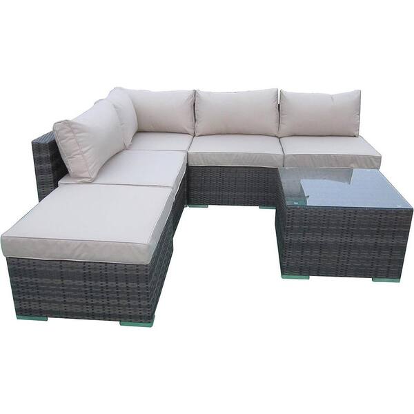 6-Pieces Corner Sofa Set, Wicker Aluminum Outdoor Sectional Set with ...