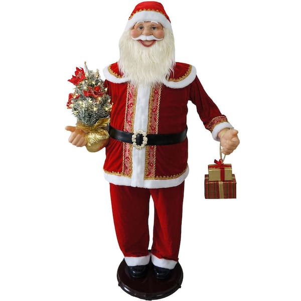 Fraser Hill Farm 58 in. Dancing Santa Claus with Prelit Christmas Tree, Wrapped Gifts, Standing Decor, Motion-Activated Animatronic