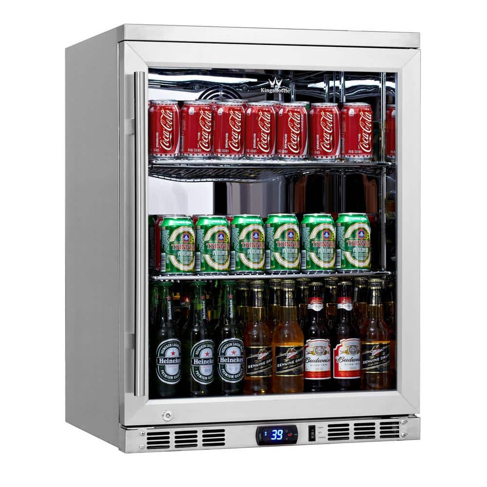 KingsBottle Single Zone 23.4 in. 140 (12 oz.) Single-Door Stainless Steel Beverage Can Cooler, Silver