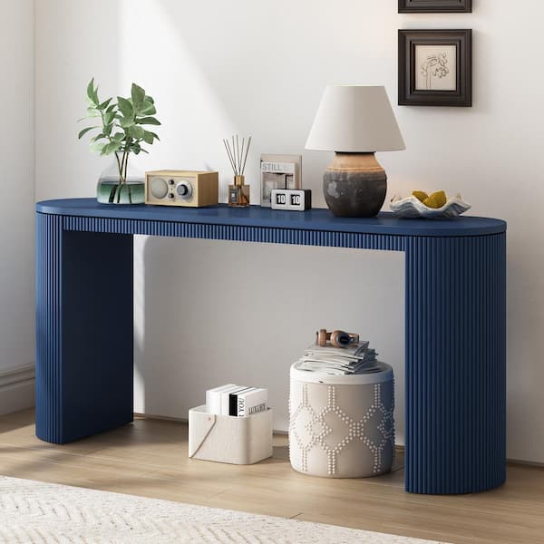Harper & Bright Designs 59.2 in. Navy Blue Specialty Wood Console Table with Unique Vertical Striped Legs