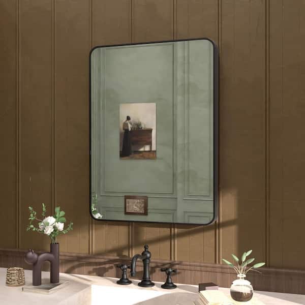 Cosy 24 in. W x 32 in. H Rectangular Framed Wall Bathroom Vanity Mirror in Matte Black