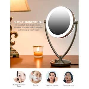 5.3 in. X 14 in. LED Lighted Tabletop Makeup Mirror with 1X 5X Magnification, Nickel Brushed