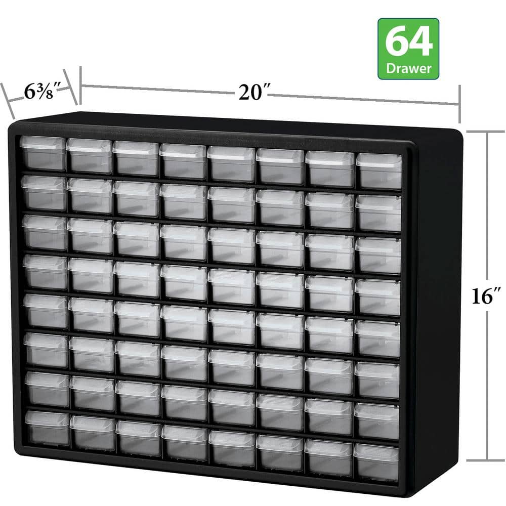 Black 64-Drawer Stackable Plastic Storage Cabinet