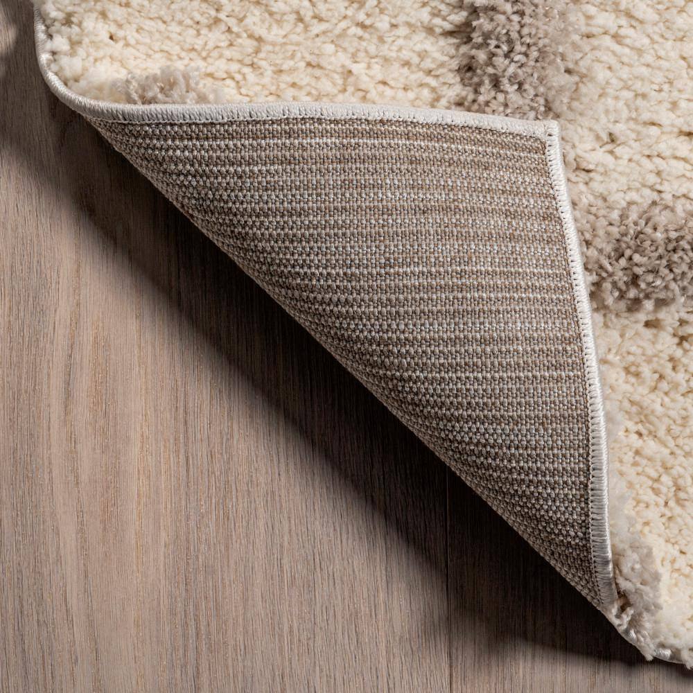 Beige and Gray Checkered Synthetic Shag Area Rug, 4' x 6'