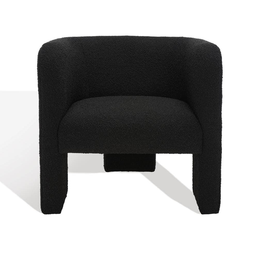 Sammie Black Boucle Barrel Accent Chair with Wood Legs