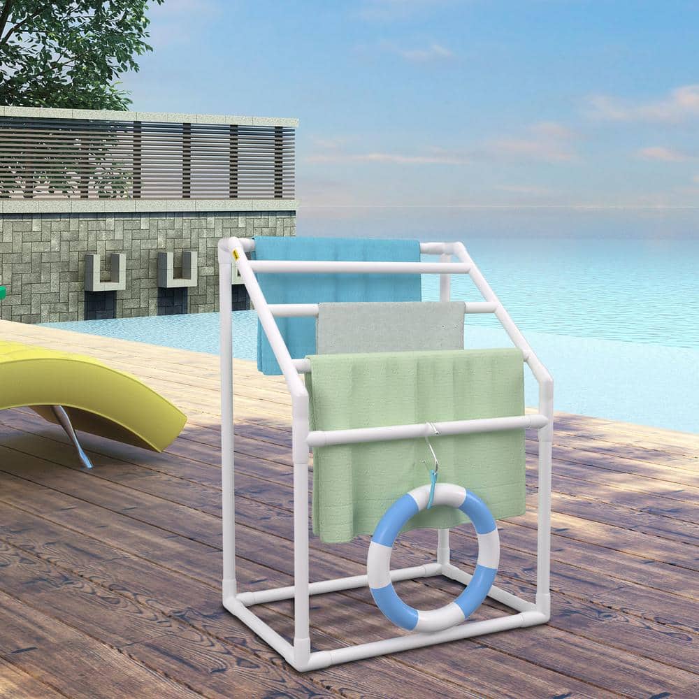 Matte White Freestanding 5-Bar PVC Towel Rack
