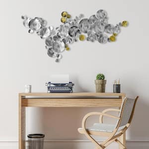 "Flying Discs" Hand Painted Etched Metal Wall Sculpture 48.4 in. x 22.8 in.