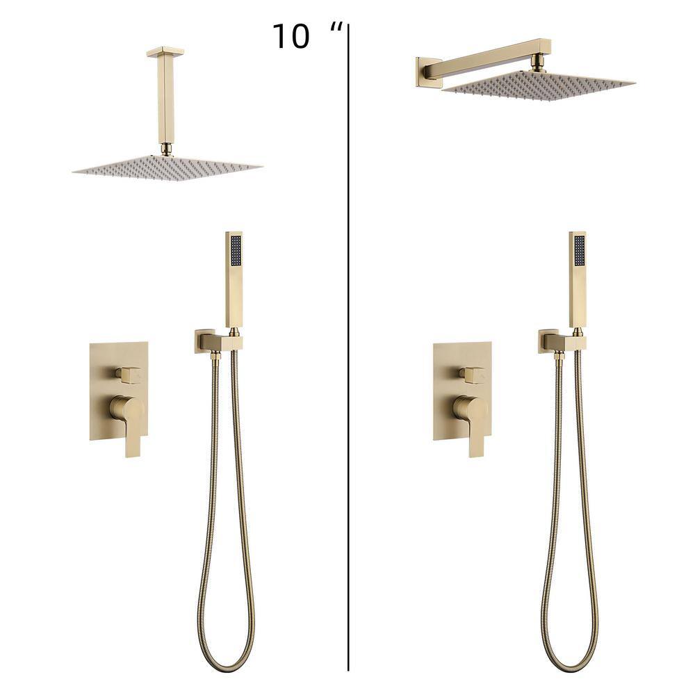 YASINU 10 in. Single Handle 1 Spray Rain Square Shower Faucet with