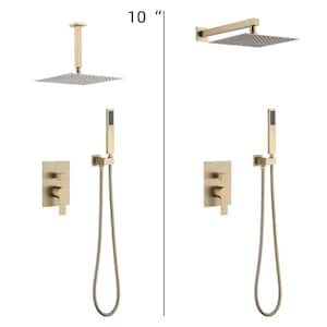 10 in. Single Handle 1 Spray Rain Square Shower Faucet with Handheld Shower in Brushed Gold (Valve Included)