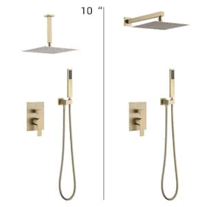 Single Handle 1-Spray 12 in. Square Shower Faucet with Handheld Shower in Brushed Gold (Valve Included)