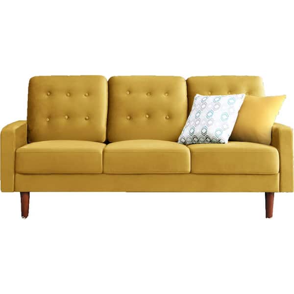 US Pride furniture Kelleher 72 in. Golden Yellow Velvet 3-Seater Lawson Sofa with Removable Cushions