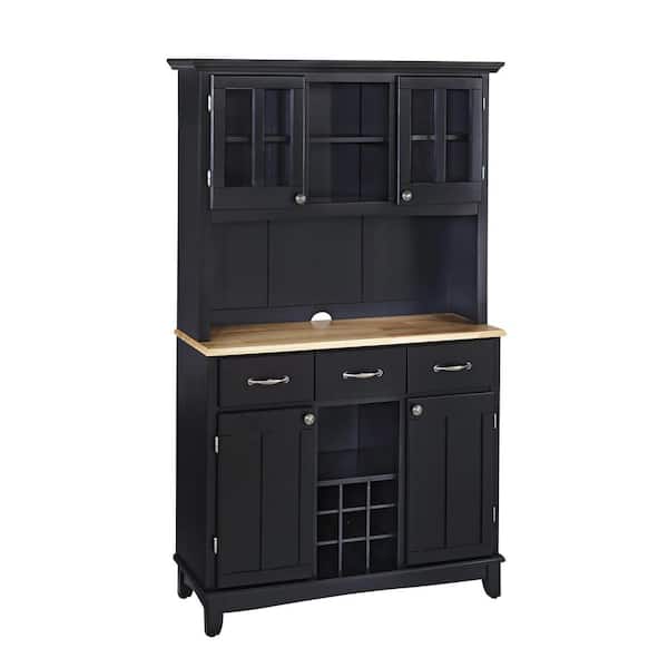 HOMESTYLES Black w/ Natural Top Buffet with Hutch