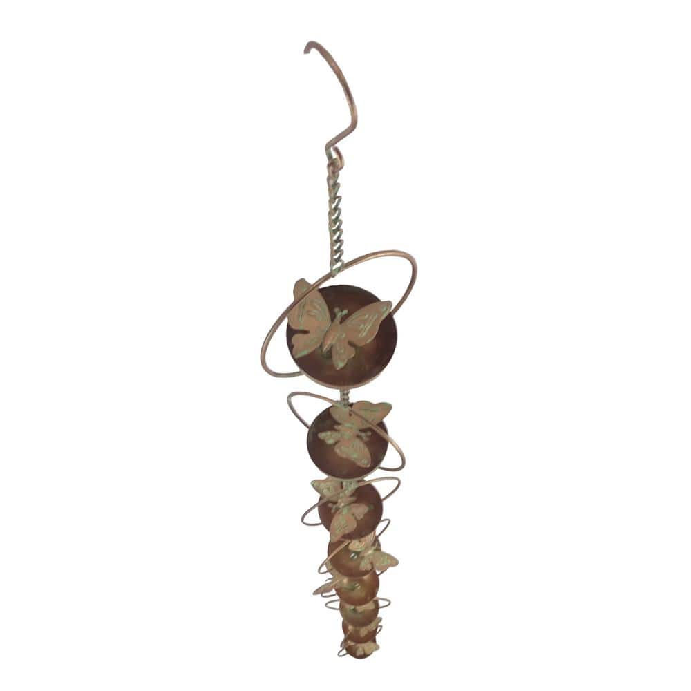 Copper Iron Hanging Butterfly Rain Chain with Spring, 73" Outdoor Decor