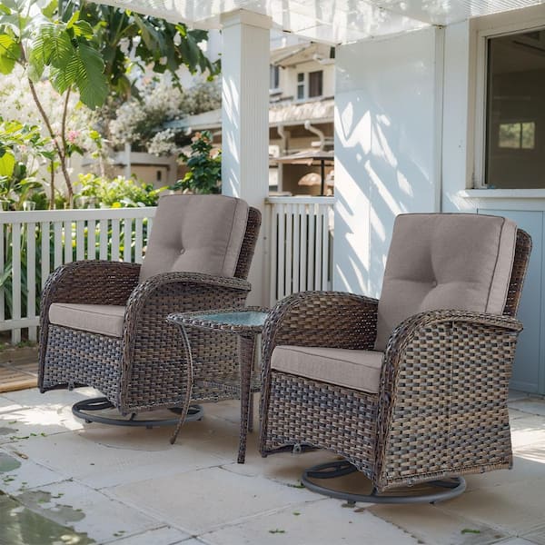 Gymojoy Brown 3-Piece Wicker Patio Conversation Set with Gray Cushions