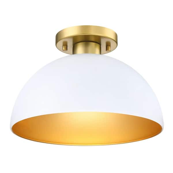 Designers Fountain Designers Fountain 12 in. 1-Light Satin White Modern Entryway Semi-Flush Mount with Metal Shade