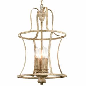 4-Light White No Decorative Accents Shaded Circle Chandelier for Dining Room;Foyer with No Bulbs Included