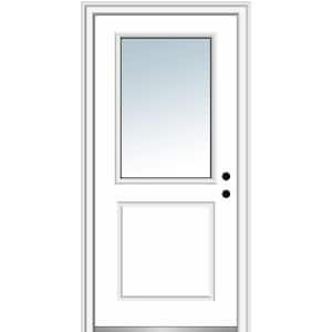 36 in. x 80 in. Left-Hand Inswing 1/2-Lite Clear 1-Panel Primed Fiberglass Smooth Prehung Front Door on 6-9/16 in. Frame