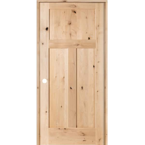 Krosswood Doors 18 in. x 80 in. Craftsman Shaker Knotty Alder 3 Panel Solid Wood Core Right-Hand Single Prehung Interior Door