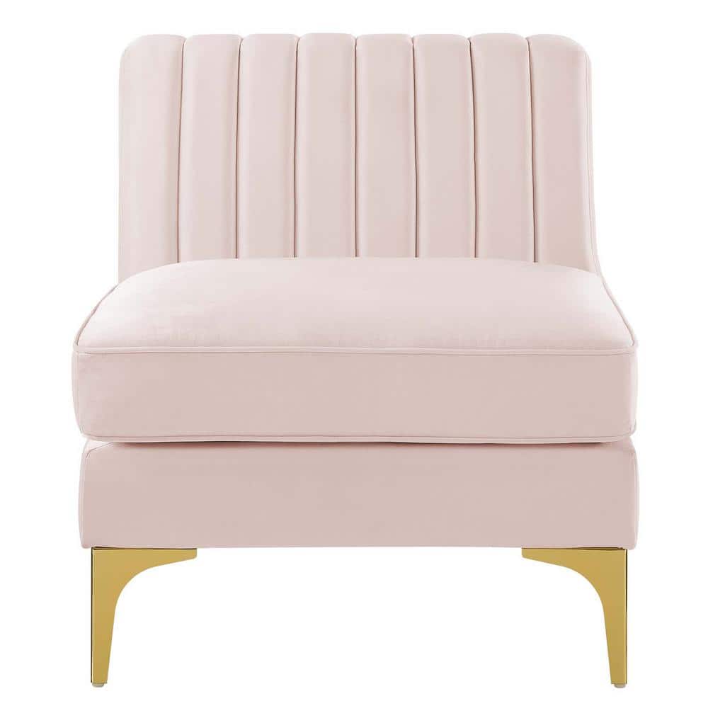 Triumph Channel Tufted Pink Velvet Armless Lounge Chair