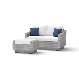 Cannes Wicker Outdoor Loveseat with Ottoman with Sunbrella Bliss Ink Cushions
