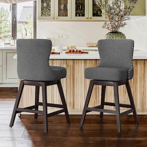 Zola 26 in. Gray Fabric Wood Frame Upholstered Swivel Bar Stool (Set of 2)