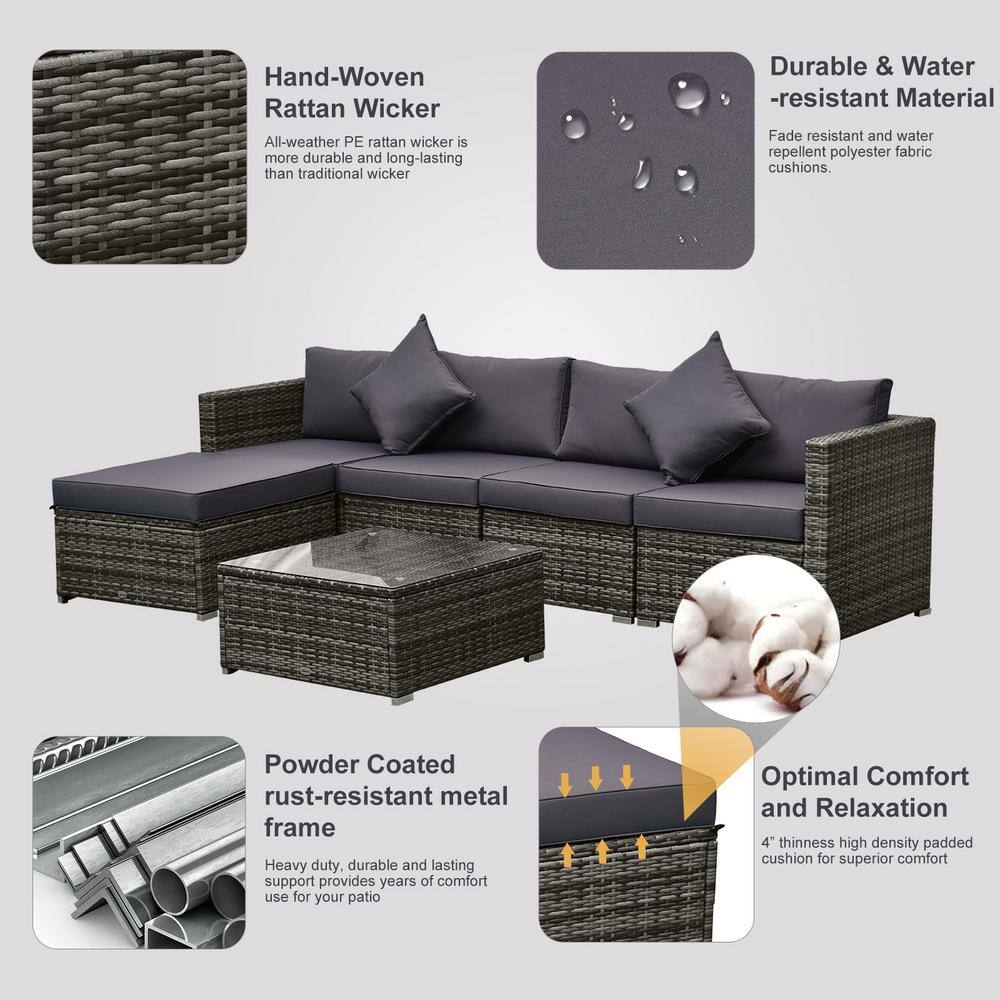 Mixed Gray All-Weather PE Rattan 6-Piece Outdoor Sofa Set
