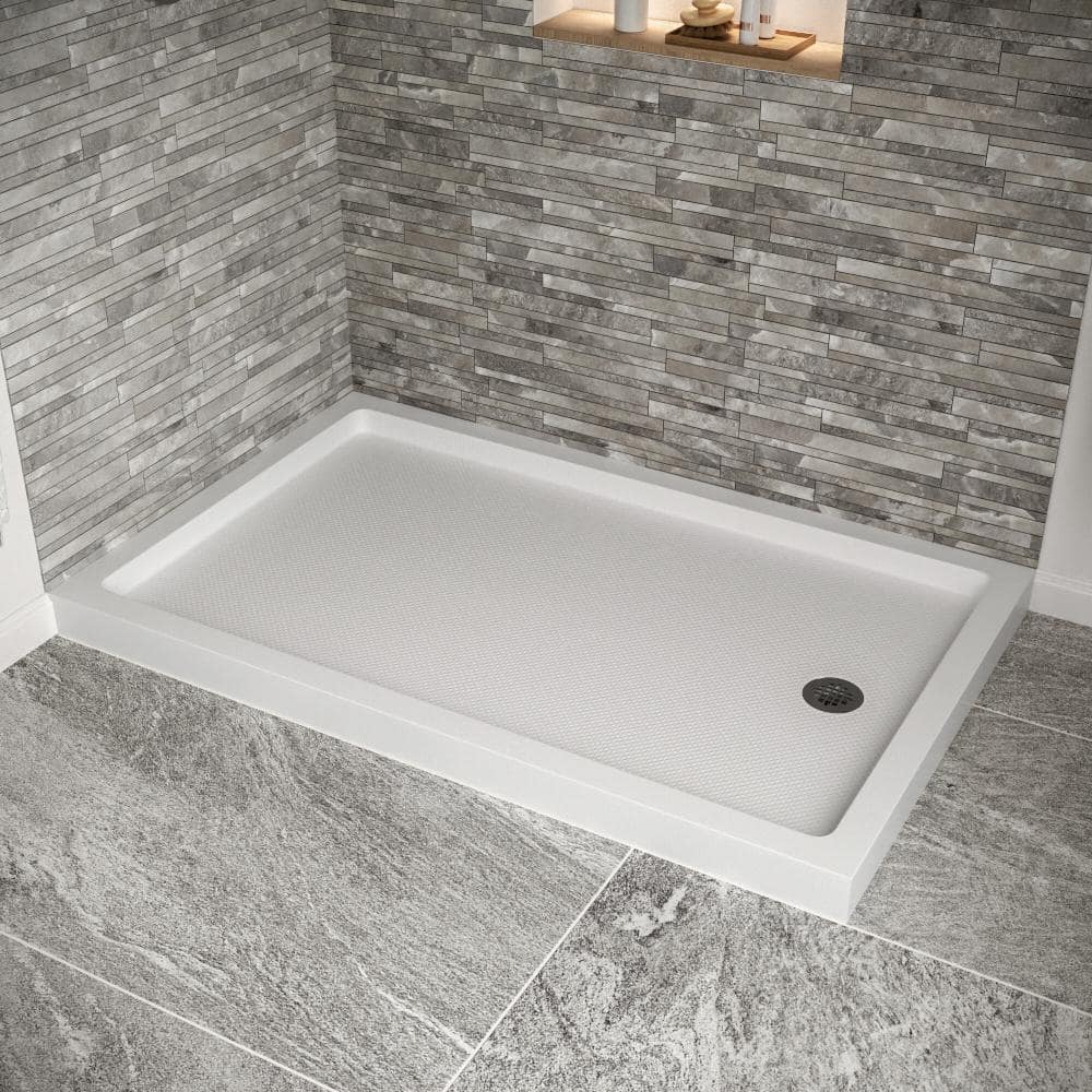 60'' Glossy White Rectangular Acrylic Shower Base with Right Hand Drain